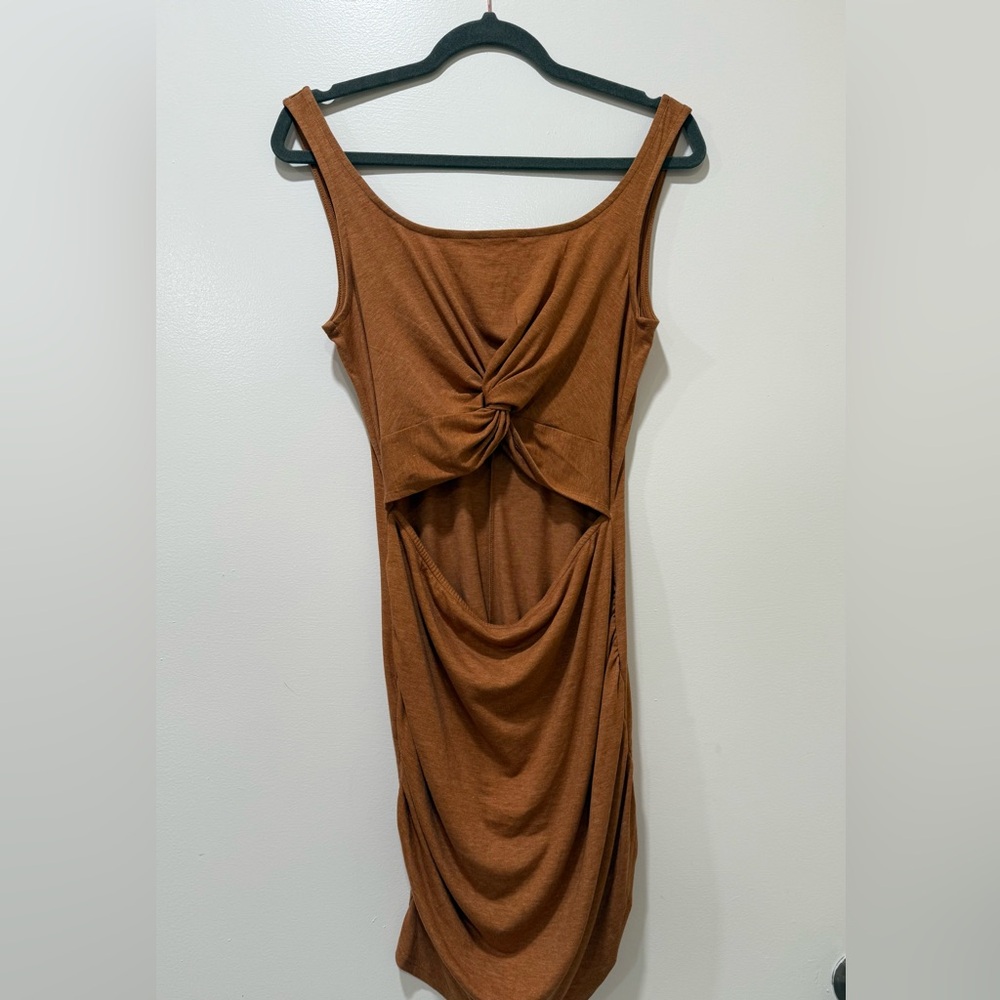 Elegant Brown Knot-Front Dress